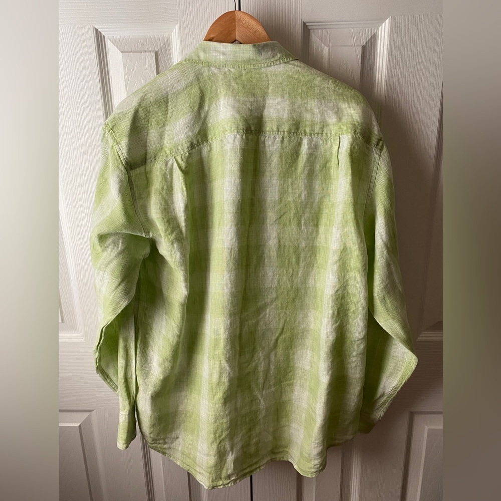 Tommy Bahama Lime Green Plaid 100% Linen Long Sleeve Button Up Shirt SZ L - Picture 2 of 6